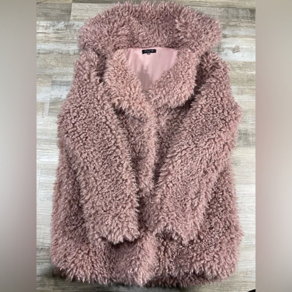 Teddy Faux sheep fur Coat Women S/M Pink Shaggy Jacket - Picture 10 of 16